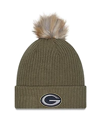 New Era Women's Dark Green Green Bay Packers 2025 Salute to Service Cuffed Knit with Pom Hat
