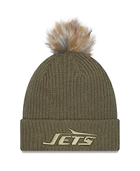 New Era Women's Dark Green New York Jets 2025 Salute to Service Cuffed Knit with Pom Hat