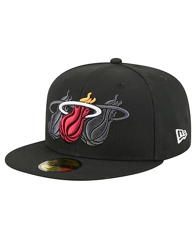 New Era Men's Black Miami Heat Tri-Hit 59Fifty Fitted Hat