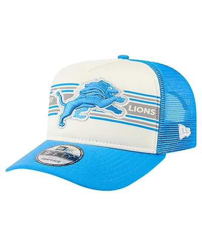 New Era Men's Cream/Blue Detroit Lions Banner A-Frame 9FIFTY Trucker Snapback Hat