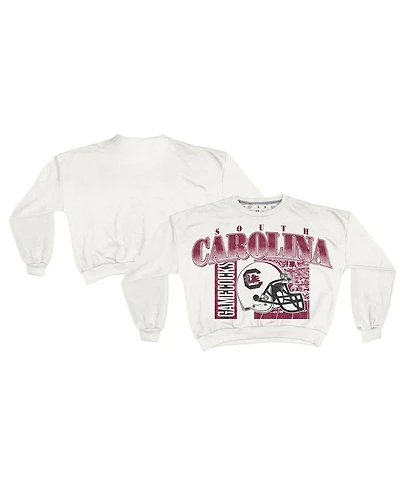 Pressbox Women's White South Carolina Gamecocks Oversized Janice Retro Waist-Length Sweatshirt