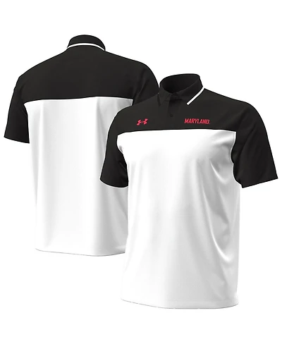 Under Armour Men's White/Black Maryland Terrapins Green Blocked Polo Shirt