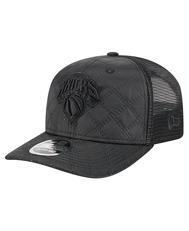 New Era Men's Black New York Knicks Quilted Nylon 9SEVENTY Trucker Adjustable Hat