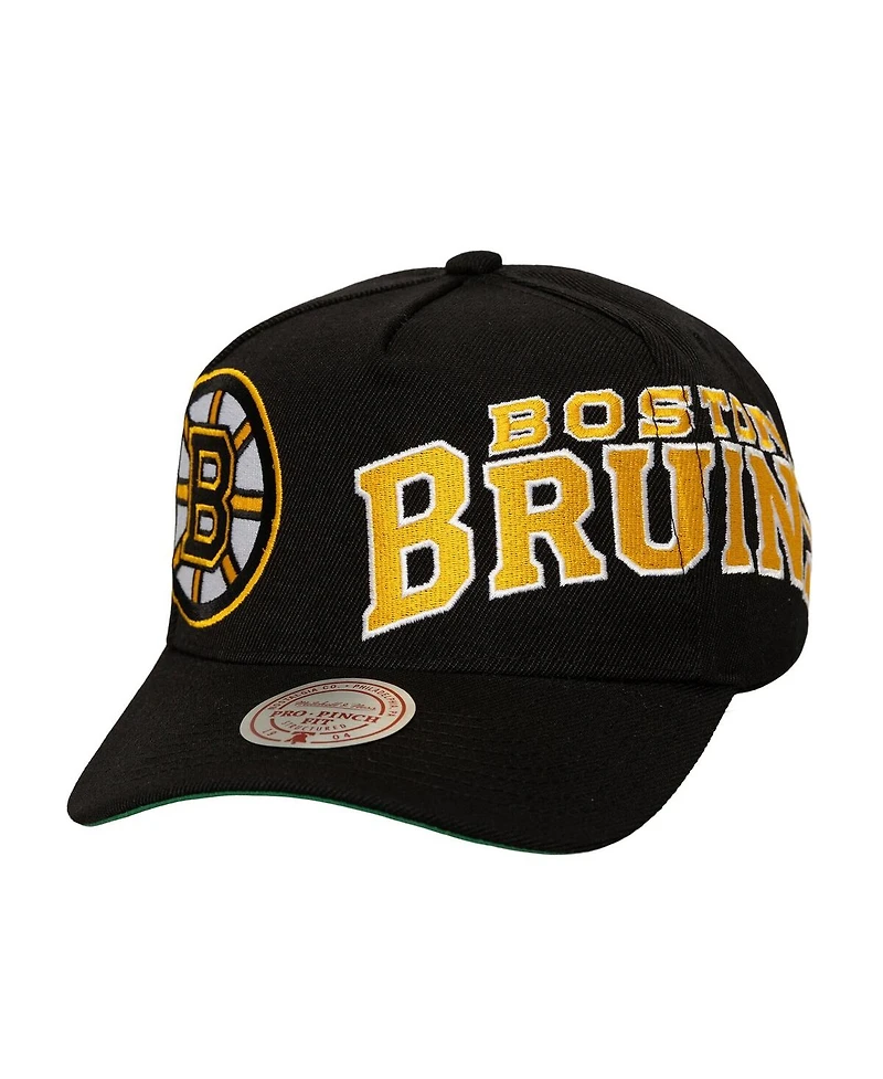 Mitchell & Ness Men's Black Boston Bruins Busted Logo Wordmark Wrap-Around Pro Pinch Adjustable Hat