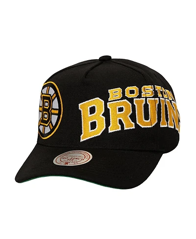 Mitchell & Ness Men's Black Boston Bruins Busted Logo Wordmark Wrap-Around Pro Pinch Adjustable Hat