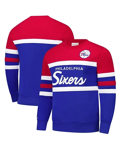 Mitchell & Ness Men's Royal/Red Philadelphia 76ers Hardwood Classics Vintage Logo Head Coach Pullover Sweatshirt