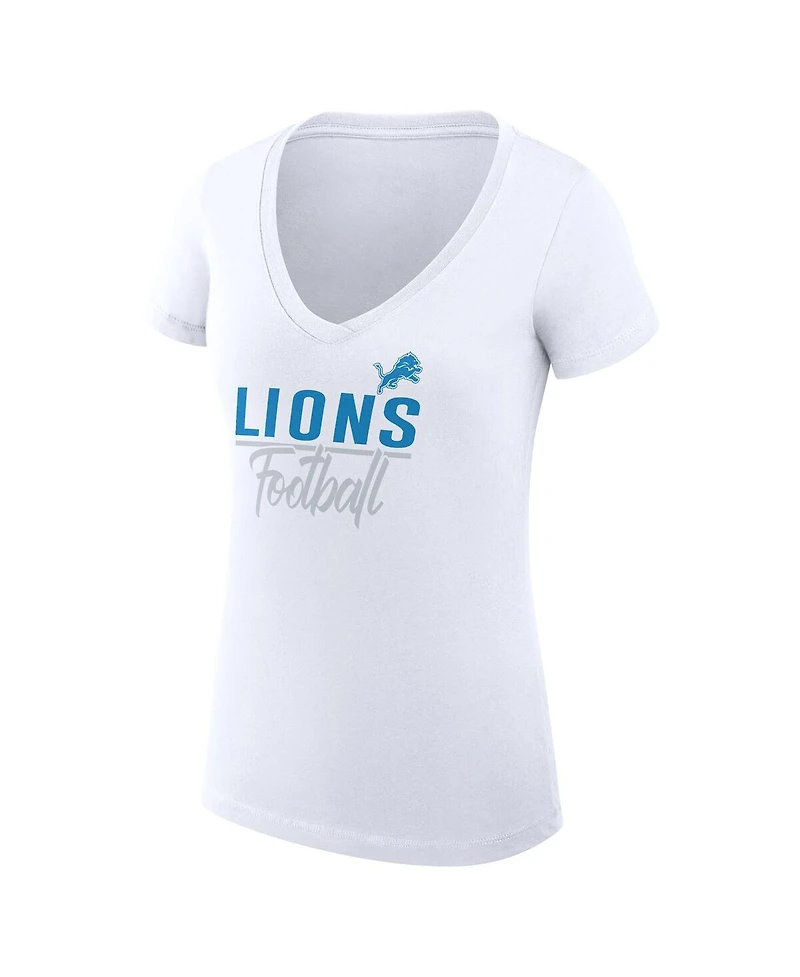 G-iii 4Her by Carl Banks Women's White Detroit Lions V-Neck Fitted T-Shirt