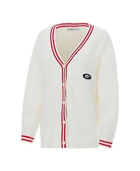 ZooZatz Women's Cream Georgia Bulldogs Striped Knit Button-Up Cardigan Sweater