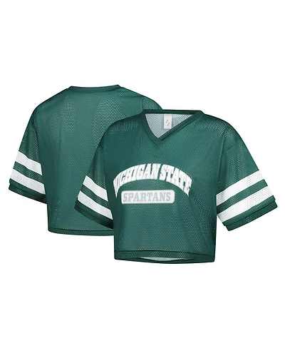 ZooZatz Women's Green Michigan State Spartans V-Neck Mesh Cropped T-Shirt