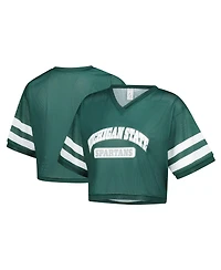 ZooZatz Women's Green Michigan State Spartans V-Neck Mesh Cropped T-Shirt