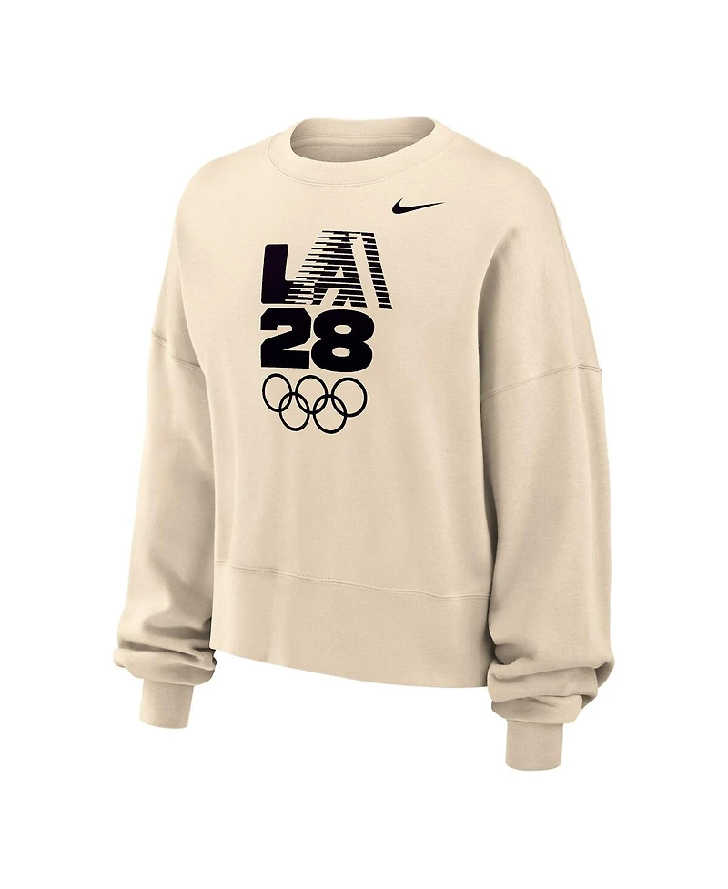 Nike Women's Natural LA28 Summer Olympics Retro Stripe Oversized Phoenix Fleece Sweatshirt