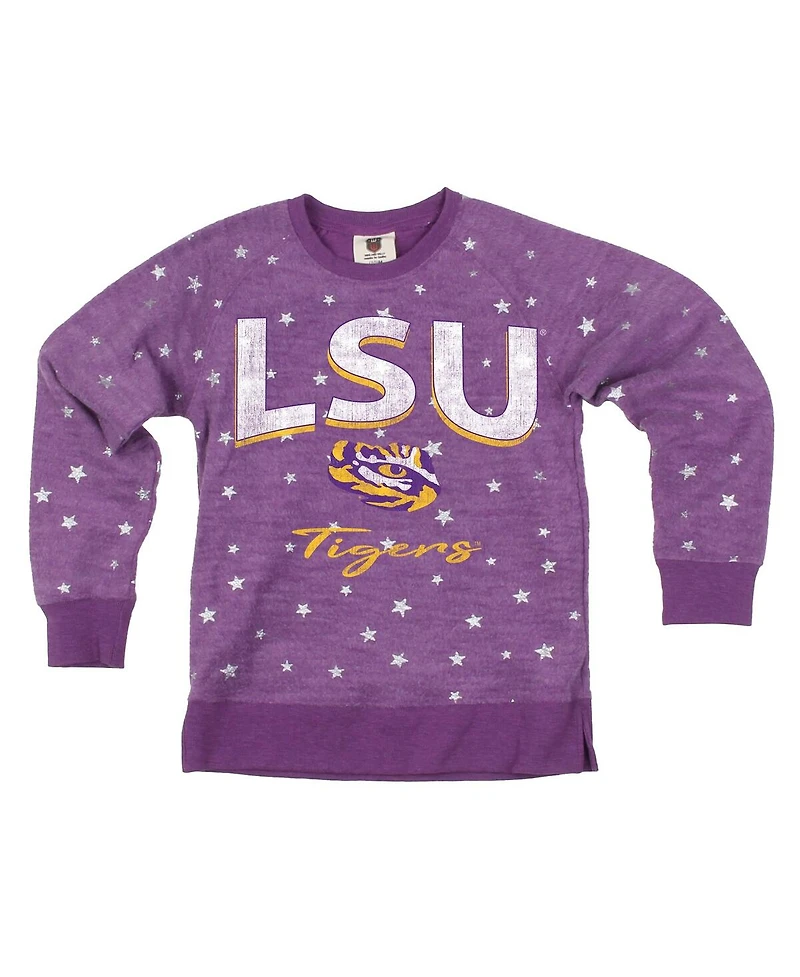 Wes & Willy Big Girls Purple Lsu Tigers Shimmer Star Reverse Sweatshirt
