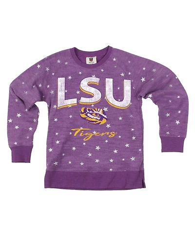 Wes & Willy Big Girls Purple Lsu Tigers Shimmer Star Reverse Sweatshirt