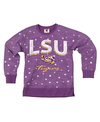 Wes & Willy Big Girls Purple Lsu Tigers Shimmer Star Reverse Sweatshirt
