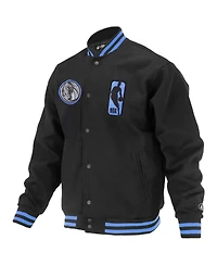 Fisll Men's and Women's Black Dallas Mavericks Logo man Shadow Collection Full-Snap Varsity Jacket