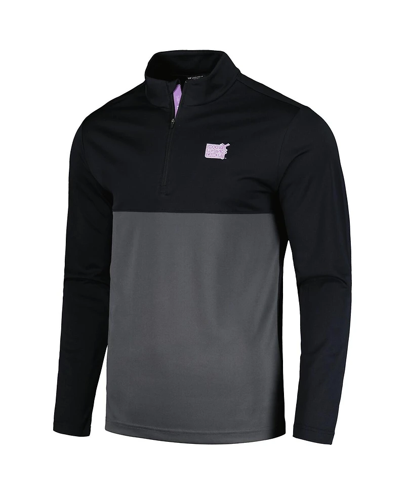LevelWear Men's Black Nhl 2023 Hockey Fights Cancer Pursue Logo Quarter-Zip T-Shirt