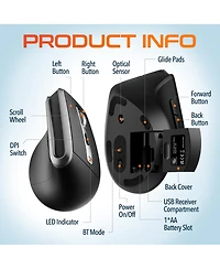 Delton S20 Ergonomic Vertical Wireless Mouse, Bluetooth & 2.4GHz (DMS20-wb)