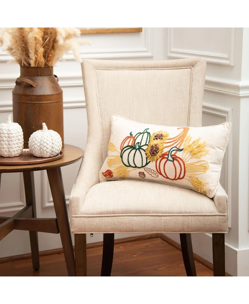 Autumn Botanical Cornucopia Throw Pillow, 12" x 24"