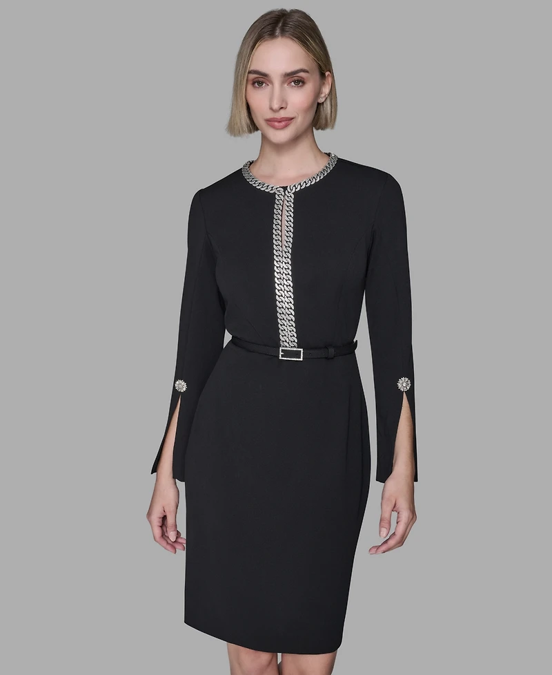 Karl Lagerfeld Paris Women's Chain Trim Sheath Dress