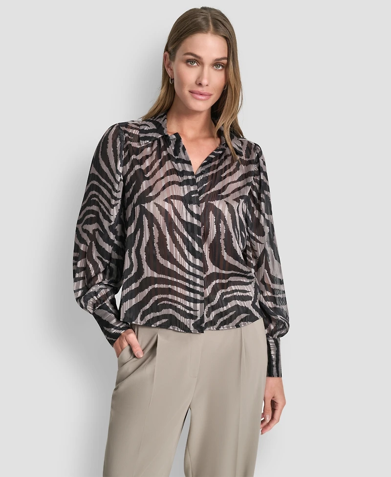Dkny Women's Long Sleeve Collared Blouse