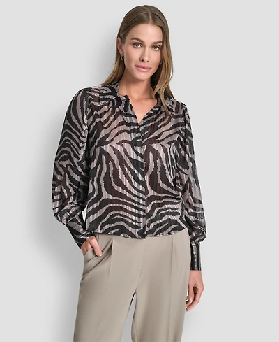 Dkny Women's Long Sleeve Collared Blouse