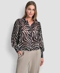 Dkny Women's Long Sleeve Collared Blouse