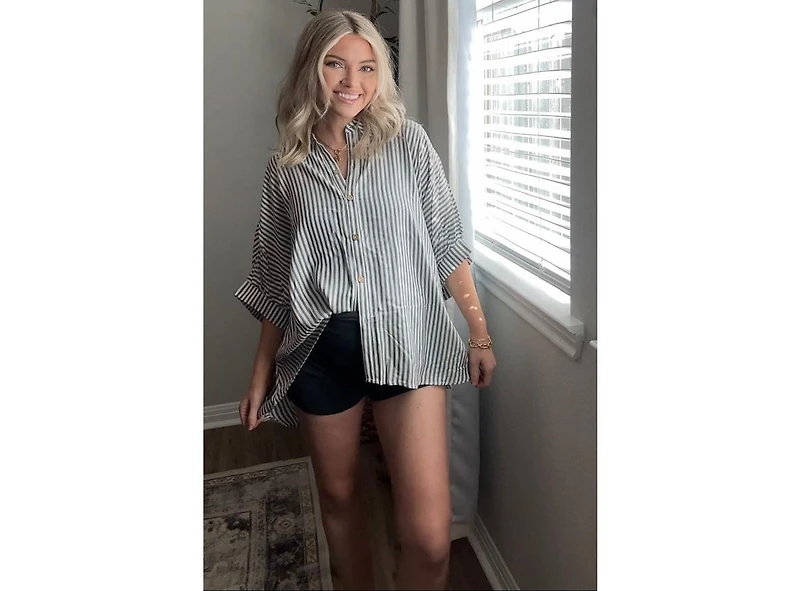 Pinkblush Maternity Charcoal Striped Button Up Dolman Top