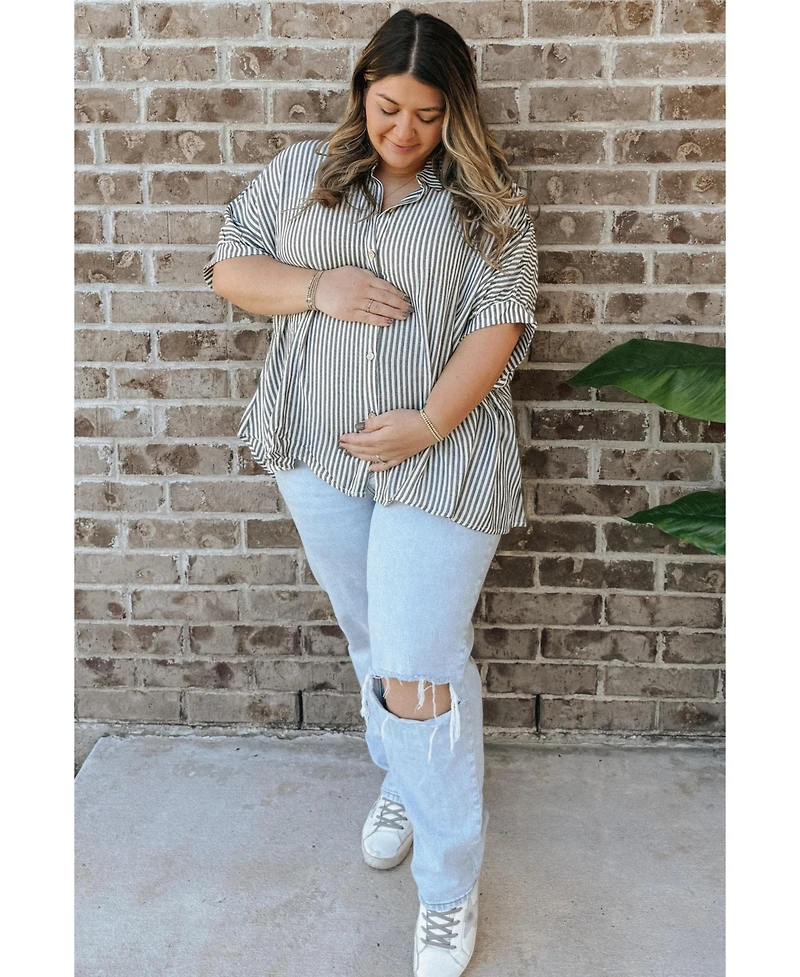 Pinkblush Women's Striped Button Up Dolman Top