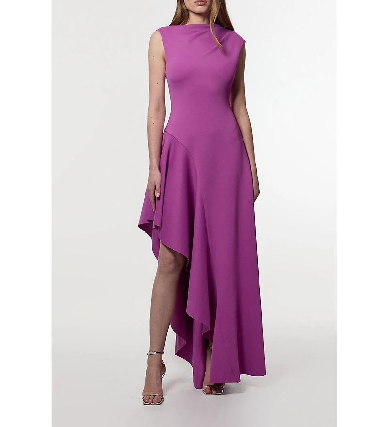 Karen Millen Women's Scuba Drama Ruffle Hem Woven Maxi Dress