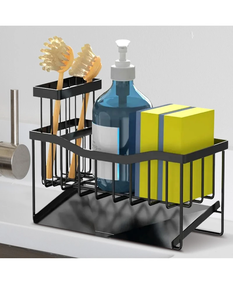 Cheer Collection Stainless Steel Sink Caddy – Sponge and Brush Holder with Self-Draining Tray