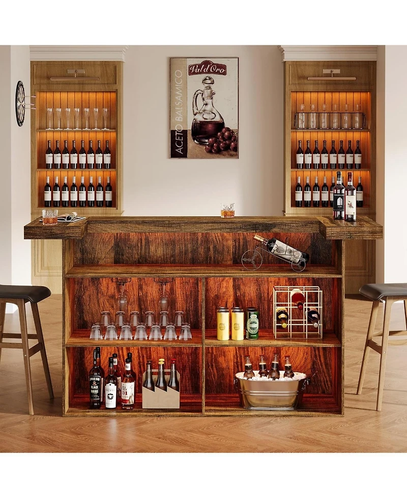 Tribesigns 4-Tier Bar Table, 70.9-Inch Large Modern Home Unit with Wine Glass Holder and Black Footrest, Oak