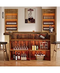 Tribesigns 4-Tier Bar Table, 70.9-Inch Large Modern Home Unit with Wine Glass Holder and Black Footrest, Oak
