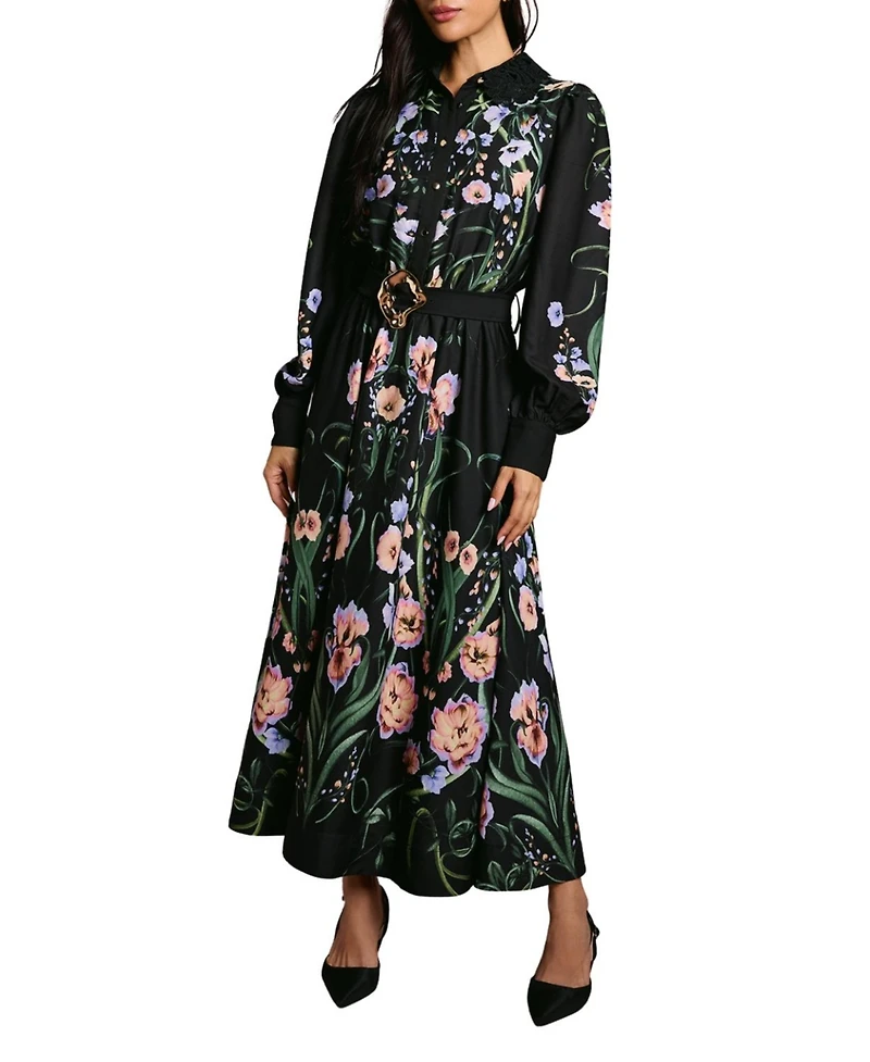 Coast Women's Print Shirt Dress With Lace Trims