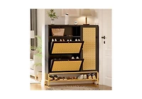 Aecojoy Shoe Storage Cabinet with 2 Flip Drawers - Hidden Organizer for Entryway, Metal Rack Door & Open