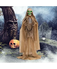 Lighted and Animated Halloween Decoration 67" Outdoor Halloween Skeleton w/ Led Creepy Skull w/ Vocally Triggered Sound & Motion Effects