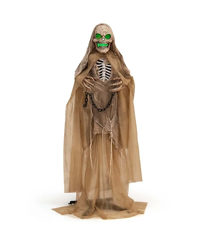 Lighted and Animated Halloween Decoration 67" Outdoor Halloween Skeleton w/ Led Creepy Skull w/ Vocally Triggered Sound & Motion Effects