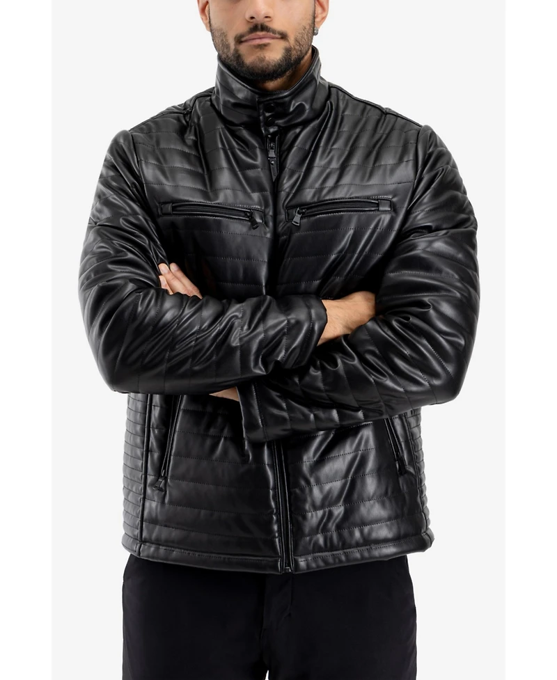 Xray Men's Pu Quilted Jacket With Faux Shearling Lining