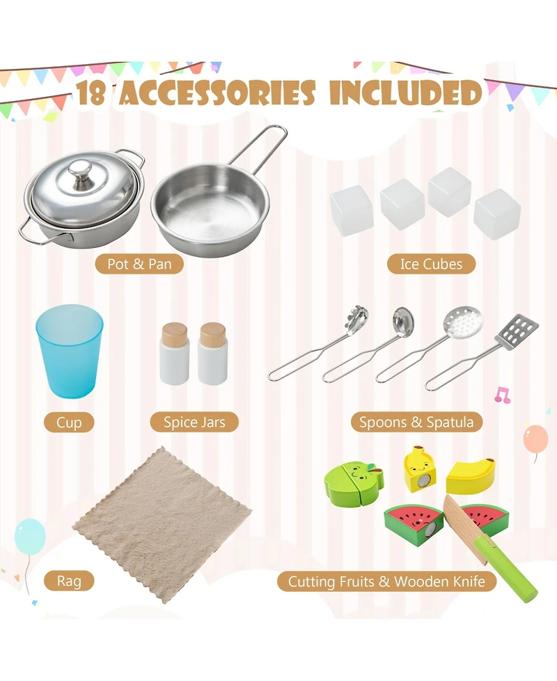 Sugift Wooden Pretend Play Kitchen Set for Toddlers