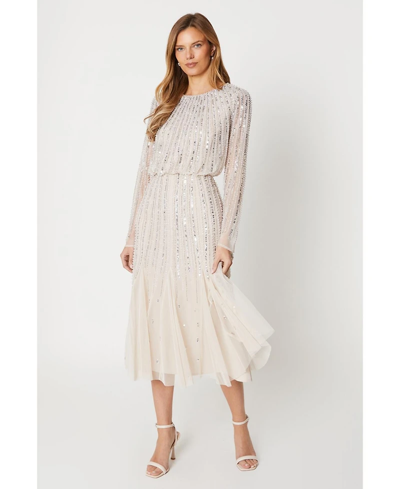 Coast Women's Party Sequin Long Sleeve Midi Dress