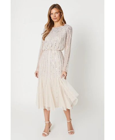 Coast Women's Party Sequin Long Sleeve Midi Dress