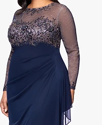 Xscape Plus Embroidered Long Sleeves Dress