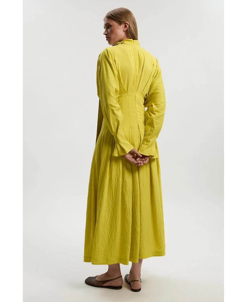 Karen Millen Women's Pleated Neck Tie Detail Woven Maxi Dress
