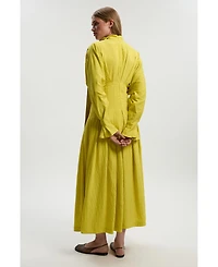 Karen Millen Women's Pleated Neck Tie Detail Woven Maxi Dress