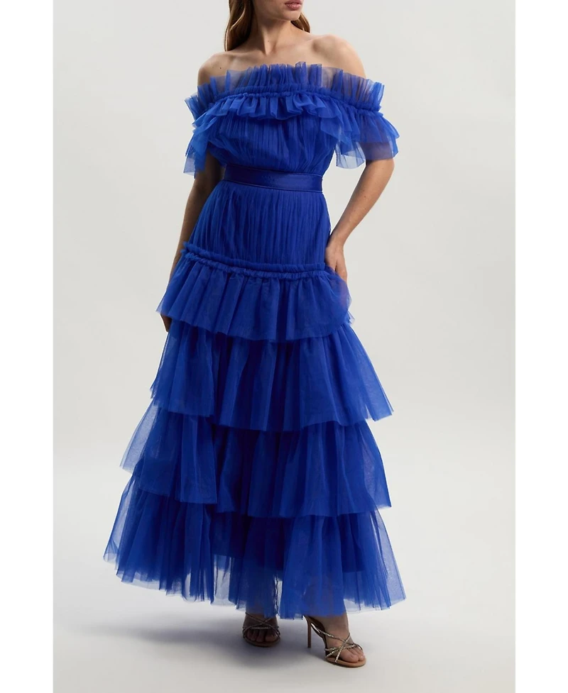 Karen Millen Women's Tulle Off Shoulder Maxi Dress