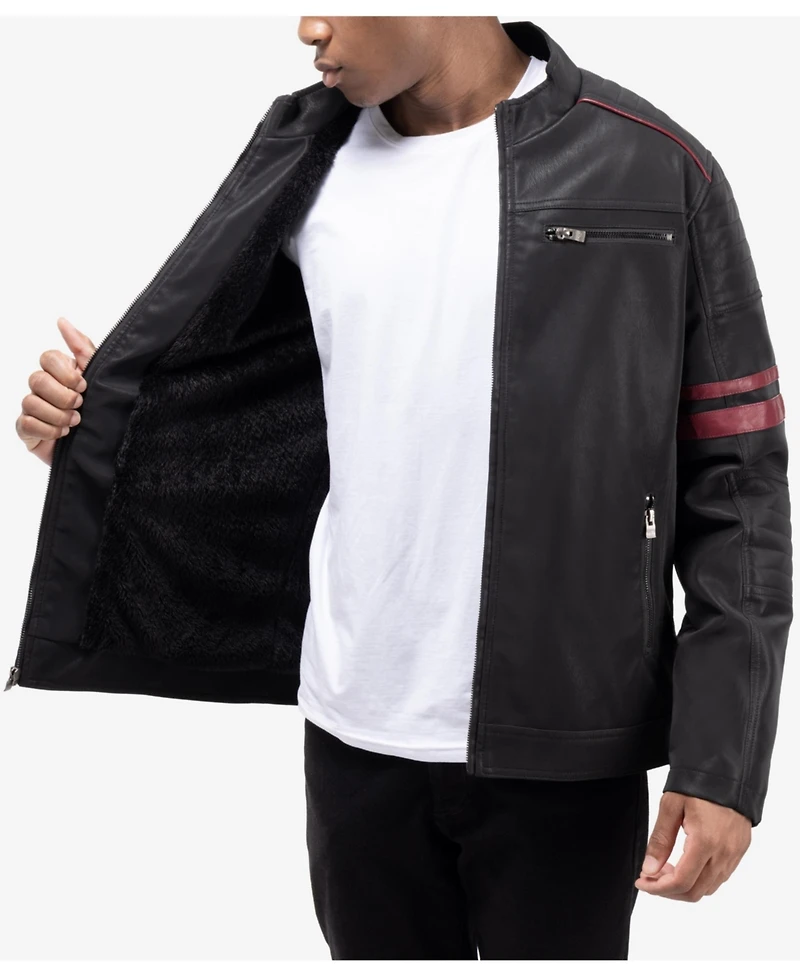 Xray Men's Pu Jacket With Faux Shearling Lining And Moto Stitch On Sleeves Back