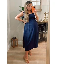 Pinkblush Maternity Beige Smocked Tie Strap Midi Dress