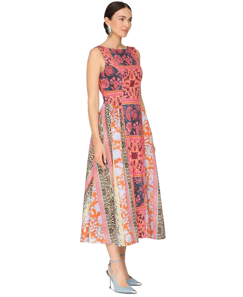 Avec Les Filles Women's Boat Neck Full Skirt Midi Dress