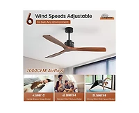 60-inch Modern Black 3-Blade Solid Wood Ceiling Fan Without Light With 6-Speed Remote Control and Forward Reverse Function For Indoor