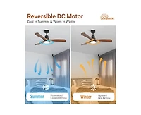 52-inch Modern Minimalist Black 3 Blades Ceiling Fan with 3 color Dimmable and Memory Function Light and Remote control