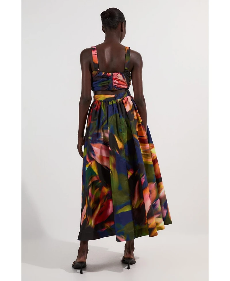 Karen Millen Women's Blurred Floral Taffeta Maxi Dress